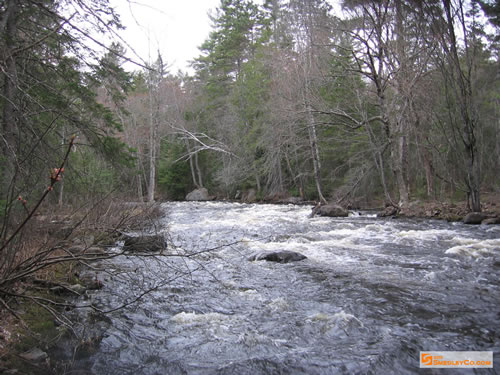 Calming down to a narrow straighter rock filled river.