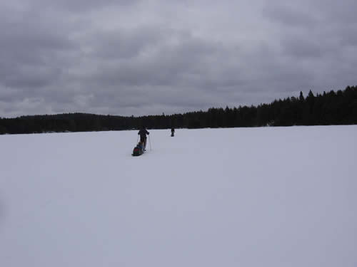 Mark and Mike start across Cache Lake.