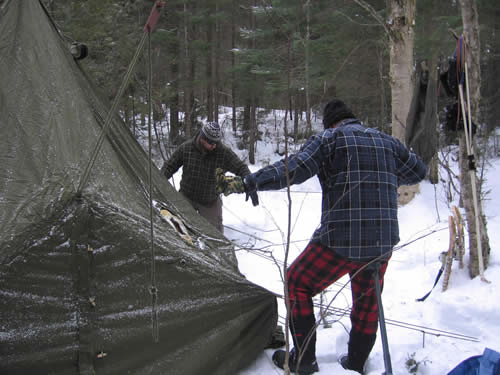 Setting up the hot tent.