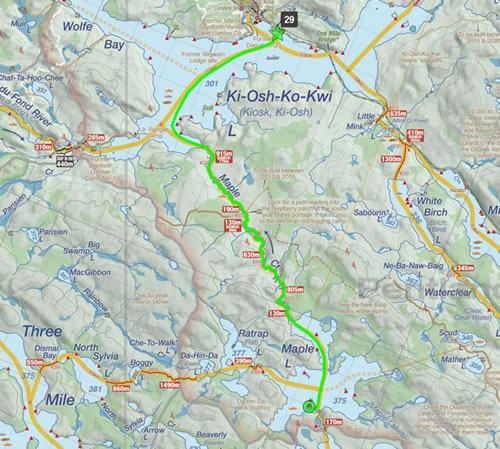 Map - Kioshkokwi Lake, Maple Creek, Maple Lake.