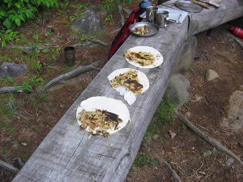 Breakfast buffet on a log.