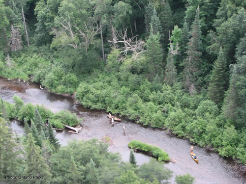 Aerial shot of us walking up the Big East River.