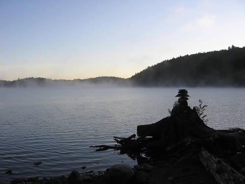 Misty morning on McCraney Lake island.
