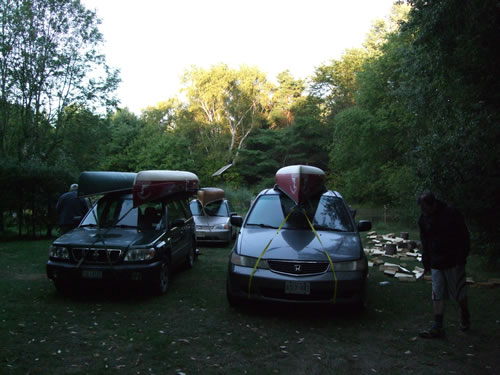 Canoe caravan, ready to go.