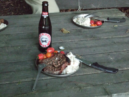 Traditional first night dinner, steak.