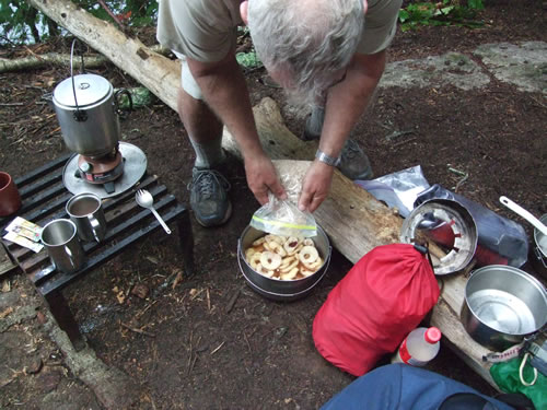 Rehydrating the apples.