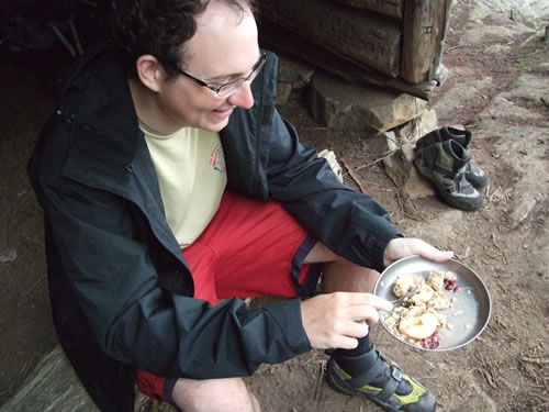 Jeff was choosen to taste test breakfast.