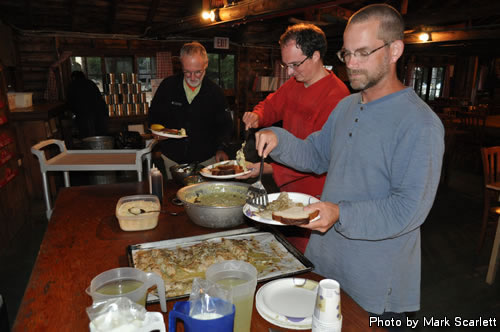 Eagerly filling our plates.