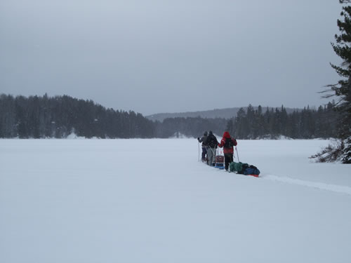 The lake is flat, but a lot colder than the portage.