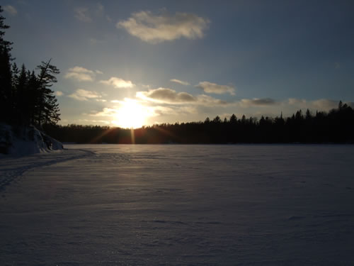 Sun setting on a chilly evening at Pinetree Lake.