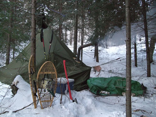 The hot tent all ready for another cold night.