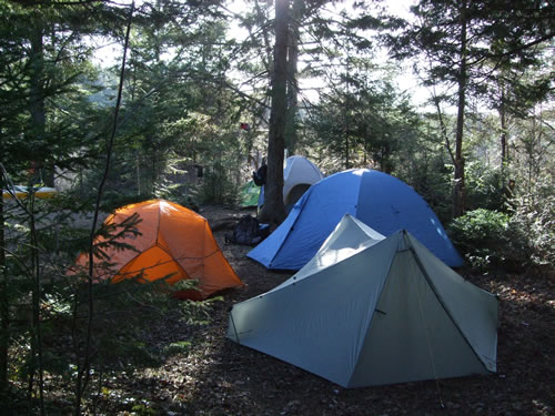 Count them. Five tents in the Algonquin morning sun.