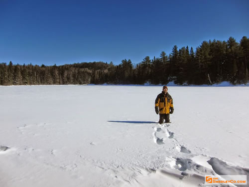 Having a little fun in the deep snow on the lake.